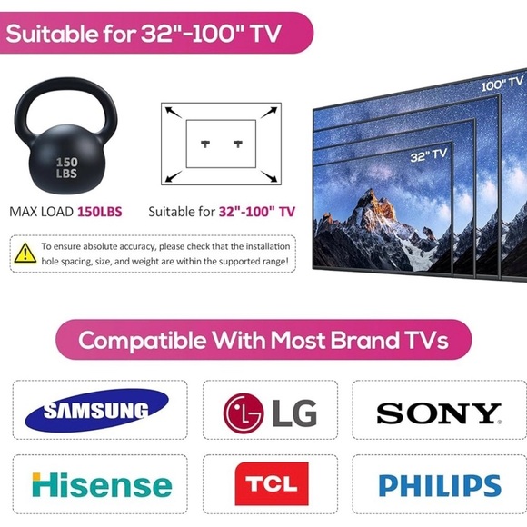 NIB No Stud TV Wall Mount, Ultra Slim Fit TV Wall Mount - Picture 3 of 6